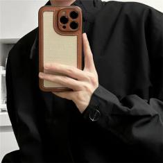 Capa de telefone macia de couro de tecido retrô elegante para iPhone 14 11 12 13 15 Pro Max X XR XS MAX 7 8 PLUS Capa traseira protetora, A, para iphone 13PRO