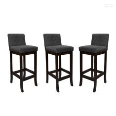 Kit 3 Banquetas Alta de Madeira Maciça Tóquio com Encosto Matelassê Suede Cinza CCS