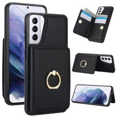 Capa carteira para Samsung Galaxy S21 Plus com suporte para cartão, capa de couro com bloqueio RFID, suporte de anel giratório de 360° com fecho magnético à prova de choque para Samsung S21+ 5G de 6,7