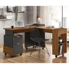 Conjunto Office Alessa Chumbo com Amêndoa - Lukaliam Móveis