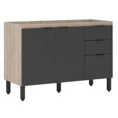 Balcão de Cozinha 3 Portas 2 Gavetas 120 cm Firenze Avena/Grafito - De