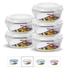 Kit Conjunto 5 Potes Vidro Hermético Tampa Plástico Marmita Mantimento