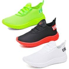 3 Tênis Colmeia Feminino Esportivo  Preto / Vermelho - Evoltenn, Preto