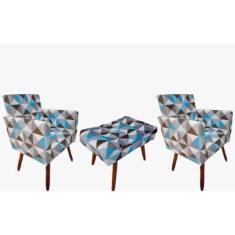 Kit 2 Poltrona Decorativa Nina C/R + Puff Banqueta Retangular Triângul