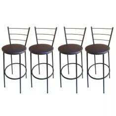 KIT Jogo 4 Banqueta Alta Preta Balcão Cozinha Sala Jardim