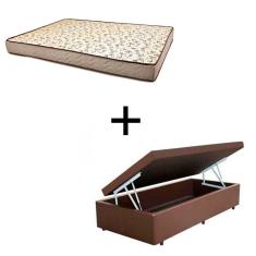 Cama Box Baú Solteiro 88 Tecido Sintético Marrom Com Colchão 88 Flórida Bello Box - 100% Espuma - D26 Cinza