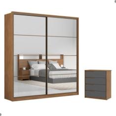 Conjunto Quarto Guarda Roupa com 2 Espelhos e Comoda Napolis Amendola 