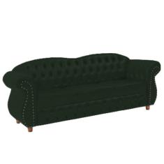 Sofá Chesterfield Merlo 3 lugares 2,30 - Veludo Verde Musgo / Decoração, recepção, Barbearia, sala tv estar
