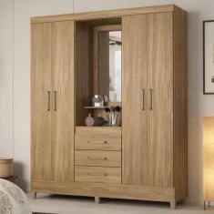 Guarda Roupa Casal 4 Portas Com Espelho E 3 Gavetas Colombo Branco-rosa-branco