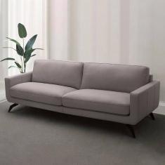 Sofá Decorativo Thalia 3 Lugares Sala De Estar 210cm Pés Em Aço Couro Avelã G88 - Gran Belo