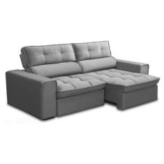 Sofá 3 Lugares Retrátil e Reclinável Nantes Veludo Prata 180 cm - Ferg