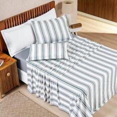 Jogo De Lençol Queen Marim Malha 100% Algodão Estampado 4 Peças Cinza 