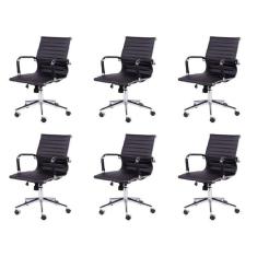 Kit 6 Cadeiras para Escritorio Diretor Esteirinha com Relax Sintético 3301 Preto