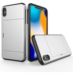 SORAKA Capa para iPhone XR com porta-cartões Capa para carteira Capa blindada para iPhone XR Capa para PC TPU de camada dupla Capa à prova de choque