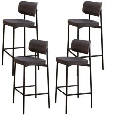 Kit 04 Banquetas Alta Bar Cozinha Sala De Jantar Aço Preto Kaira C01 Linho Preto - Lyam Decor