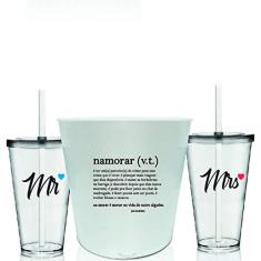 Kit Balde de Pipoca e 2 Copos Personalizados - Namorar