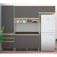 Cozinha Compacta Bartira Jaspe com 6 Portas, 3 Gavetas e 6 Prateleiras - 260,4cm de largura