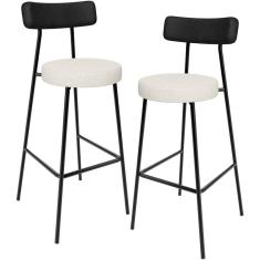 Kit 02 Banquetas Alta Cozinha Sala Jantar Milão L02 Couríssimo Preto Linho Champagne - Lyam Decor