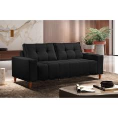 Sofá 3 Lugares Veludo 220cm com Molas Beny Preto