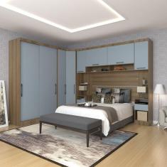 Quarto de Canto Casal com Guarda Roupas Cabeceira e Mesas de Cabeceira Paris Luciane Móveis
