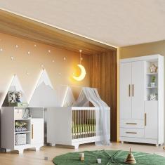 Quarto de Bebê Completo Flocos 100% Mdf 4 Portas 2 Gavetas Branco 4103 - Tigus Baby