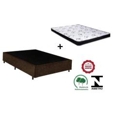 Cama Box Casal Marrom Suede + Colchão Espuma D28 138x188x8