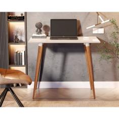 Mesa Escrivaninha Off White Retrô em Mdf e Pés Palito de Madeira