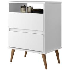 Mesa de Cabeceira J&A Móveis Lotus retrô 2 gavetas e 1 nicho ? Branco Brilho