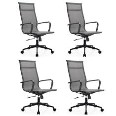 Kit 4 Cadeiras para Escritório Presidente Esteirinha Dark Tela Mesh 3303 Cinza