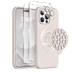 COFFKER Capa magnética para iPhone 16 Pro, compatível com Magsafe, suporte de telefone com ventosa, 2 protetores de tela - protetor de câmera, capa protetora de silicone à prova de choque para celular