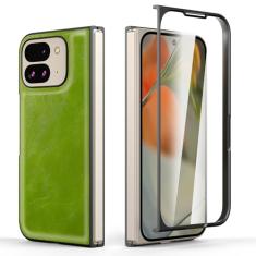 Suzii Capa dobrável para Google Pixel 9 Pro com protetor de tela integrado, couro PU + capa rígida de policarbonato, fina, durável, suporte para carregamento sem fio, capa de telefone com design