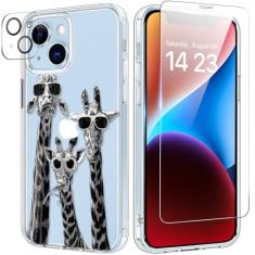 bicol Capa para iPhone 14 com protetor de tela e lente de câmera - Design floral de flores elegantes para mulheres e meninas - Capa de telefone transparente de acrílico à prova de choque de 6,1