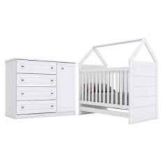Berço Montessoriano E Cômoda Infantil Americano Branco - Henn - MÓVEIS