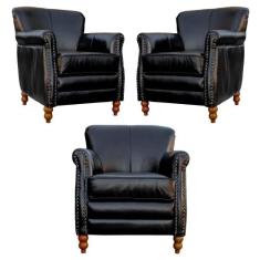 Kit 03 Poltronas Decorativas Sala de Estar Brunei Pés Madeira Preto Co