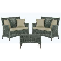 2 Sofá Área e Mesa Igapó Alumínio Pintura Marrom Corda Náutica Estofado Impermeável Almofada 7 Trama