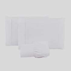 Jogo Lençol 400 Fios Ponto Palito Cama Casal 3pçs Poliéster