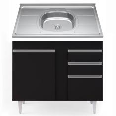 Balcão Gabinete Com Pia Inox 100cm 2 Portas 2 Gavetas Luziania Preto - Lumil