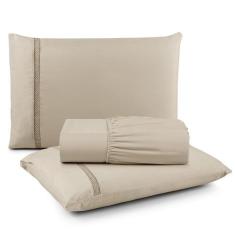 Jogo de Lençol King 3 Peças Percal 300 Fios Ponto Infinito - Linda Cas