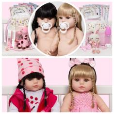 Boneca Bebê Reborn Gêmeas Lindas Menina Girafinha Coelhinha - Cegonha 