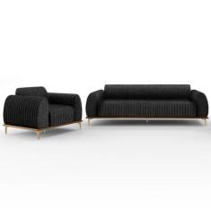 Kit Sofá 3 Lugares Sala Estar 210cm E Poltrona Molino Pés D'ouro D02 L