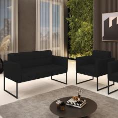 Kit 1 Sofá Namoradeira e 1 Poltrona Elisa Linho Base Metálica Industri