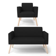 Sofá Namoradeira com Poltrona Pés Palito Natural Marisa Linho - DRossi