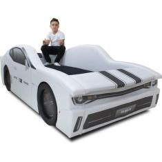 Cama Carro Chevy Solteiro Estofada Com Rodas Embutidas - Branca
