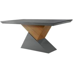 Mesa de Sala Jantar Dubai + Tampo Madeirado Vidro Reto 180x90cm Grafit
