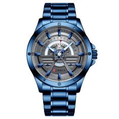 Relógio de Pulso Masculino de Quartzo com Pulseira de Aço Inoxidável, Elegante e Moderno Com Tela luminosa 3ATM (Azul)
