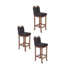 Kit 3 Banquetas Altas em Madeira Maciça Florença Pinhão