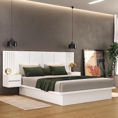 Cama Casal com Cabeceira 2 Mesa de Apoio 4 Gavetas 8281 Branco