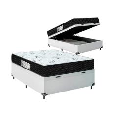 Cama Box Baú Viúva + Colchão D33 One Face - 61x128x188cm - Couro Branco