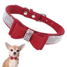 Coleira de cachorro de strass com gravata borboleta, lindo nó de cristal, brilhante, diamante, glitter, para filhotes de animais de estimação, PP, PP, médio, grande, para meninas, cães, fêmeas, gatos,