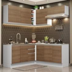 Cozinha Completa de Canto Madesa Glamy 349003 com Armário e Balcão (sem Tampo e Pia) - Branco/rustic